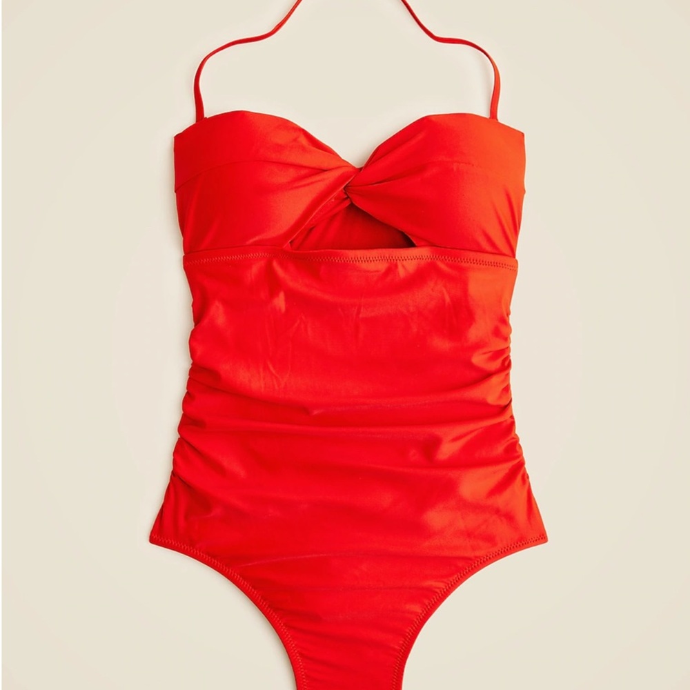 J. Crew Red Twist-Front One-Piece Swimsuit